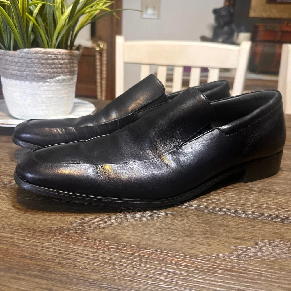 Calibrate Black Leather Slip On Loafers Dress Shoes Business Casual Mens Size 10